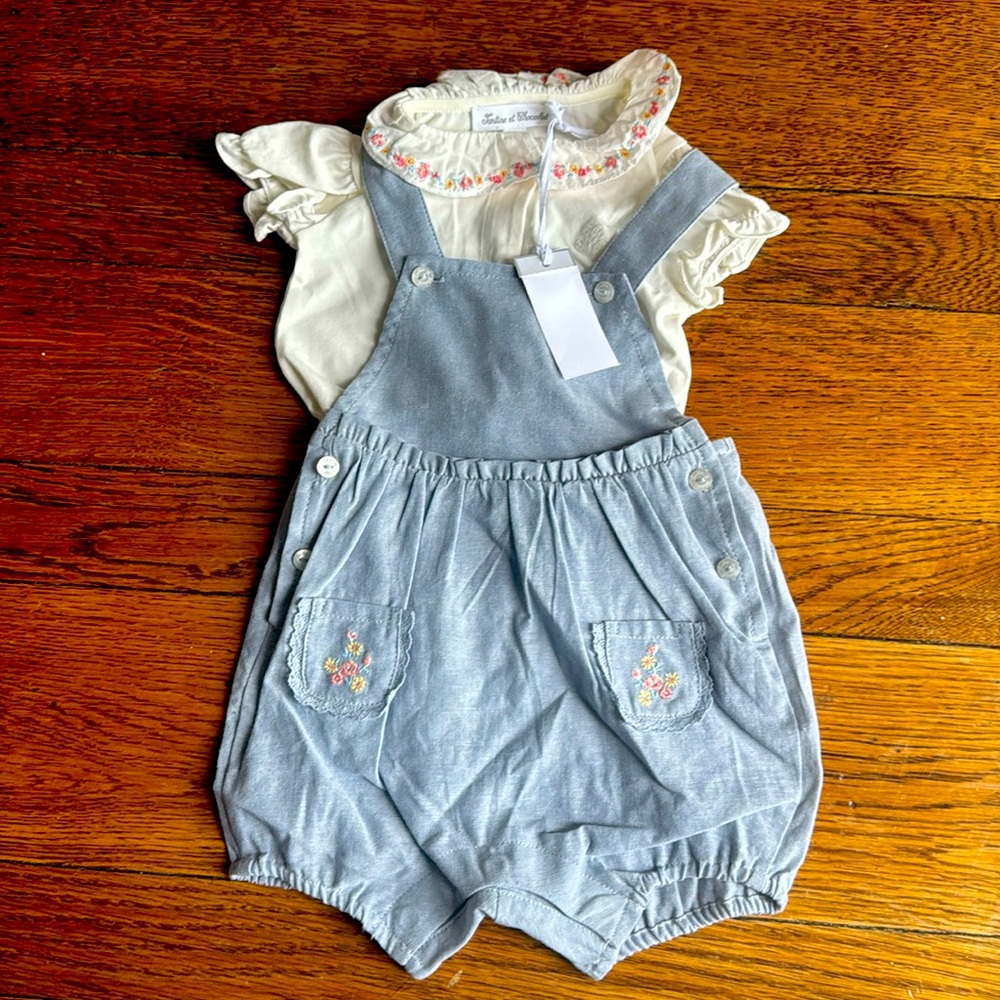 NEW Tartine et Chocolate embroidered overall with shirt